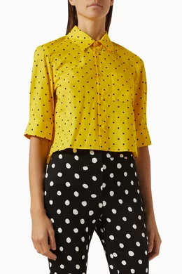 Yellow and white polka dot shirt discount