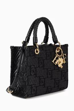 Buy Elisabetta Franchi Black Small Tote Bag in Jacquard