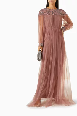 Embellished tulle maxi dress clearance