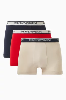 Buy Emporio Armani Brown Logo Boxer Briefs in Stretch cotton Set of 3 For Men Online Ounass UAE