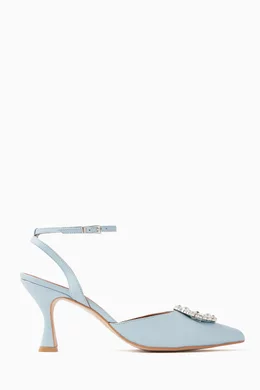 Buy ALOHAS Blue Cinderella Crystal Pearl Pointed Pumps in Leather For Women Online Ounass UAE