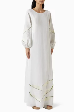 Buy Juan De Dios White Saman Embroidered Maxi Dress in Linen For Women Online Ounass UAE
