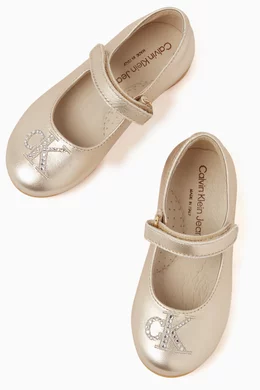 Buy Calvin Klein Gold Logo Ballet Flats in Metallic-leather For