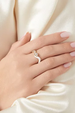 Buy Ailes White Chunky Wave Enamel Diamond Ring in 18kt Yellow Gold For Women Online Ounass UAE
