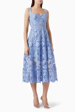 Buy Self-Portrait Blue Midi Dress in Lace For Women Online | Ounass UAE