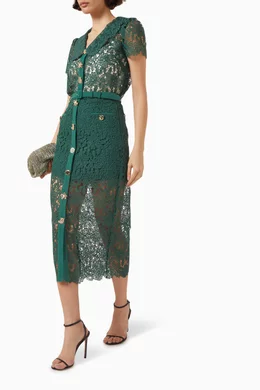Buy Self-Portrait Green Belted Midi Skirt in Guipure Lace For Women Online  | Ounass UAE