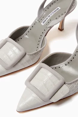 Buy Manolo Blahnik Grey Maysli 70 Slingback Pumps in Croc