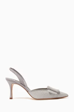 Buy Manolo Blahnik Grey Maysli 70 Slingback Pumps in Croc