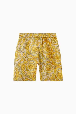 Buy Versace Yellow Barocco print Shorts in Silk twill For Boys Online Ounass UAE