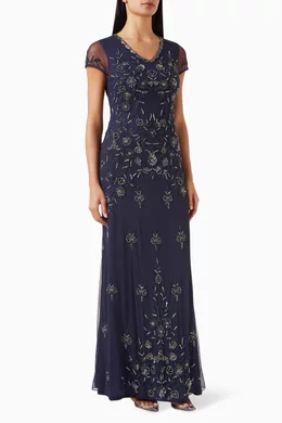 Buy Raishma London Blue Embellished Maxi Dress in Net For Women Online Ounass UAE