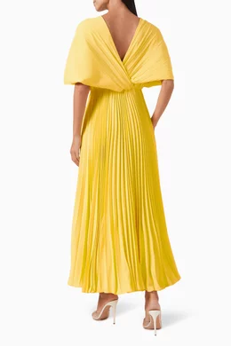 Yellow pleated maxi dress top