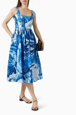 Buy Erdem Blue Printed Midi Dress in Cotton blend For Women Online Ounass UAE