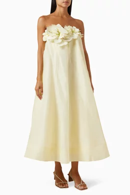 Yellow strapless midi dress outlet