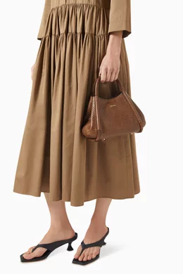 25SS new/Max Mara サマーマリンレザートリム織トート Bag Brown 25SS new/Max Mara サマーマリンレザートリム織トート Bag Brown