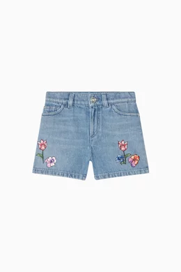 Buy Versace Blue Floral embroidered Shorts in Denim For Girls Online Ounass UAE