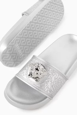Silver versace slides shop