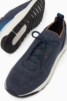 Buy Santoni Blue Flin Sneakers in Stretch Knit For Men