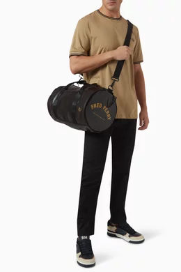 Buy Fred Perry Black Classic Barrel Bag in Recycled Poly