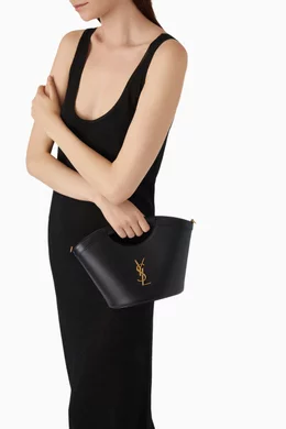 Buy SAINT LAURENT Black Mini Celia Tote in Smooth Leather For