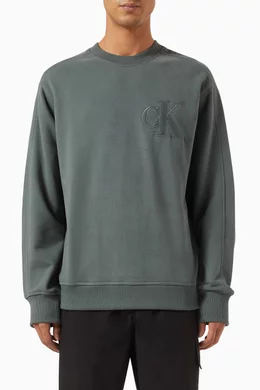 Buy Calvin Klein Jeans Grey Monogram Logo Sweatshirt in Cotton For Men Online Ounass UAE