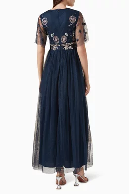 Buy Maya Blue Floral embellished Maxi Dress in Mesh Tulle For Women Online Ounass UAE