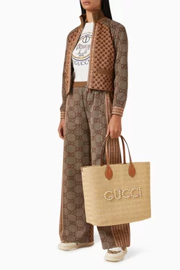 Buy Gucci Neutral Medium Gucci Patch Tote Bag in Raffia For Women Online Ounass UAE