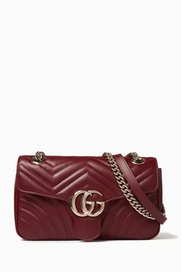 Buy Gucci Burgundy Small GG Marmont Chevron quilted Shoulder Bag in Leather For Women Online Ounass UAE