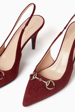 Buy Gucci Red Horsebit 85 Pumps in Original GG Canvas and Leather For Women Online Ounass UAE