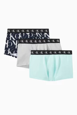 Buy Calvin Klein Blue Monogram Underwear in Cotton jersey Set of 3 For Boys Online Ounass UAE