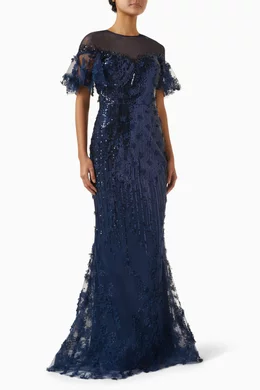 Buy Basix Black Sequin embellished Illusion Gown For Women Online Ounass UAE