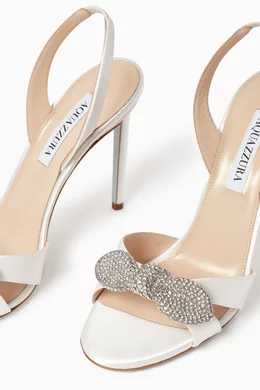 Buy Aquazzura White Very Bow Tie 105 Crystal Sandals in Satin For
