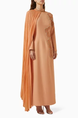 Buy SENNA Orange Rosalin Embellished Cape Maxi Dress in Crepe For Women Online Ounass UAE