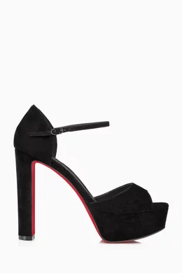 Buy Christian Louboutin Black Peep toe 130 Platform Sandals in Veau Velours For Women Online Ounass UAE