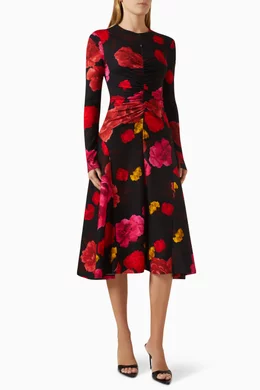 Buy Erdem Black Violetta Floral print Midi Dress in Stretch jersey For Women Online Ounass UAE
