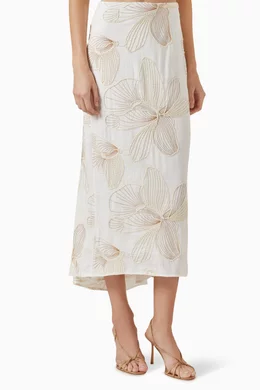 Buy Just Bee Queen Neutral Hendrik Embroidered Maxi Skirt in Viscose Blend For Women Online Ounass UAE