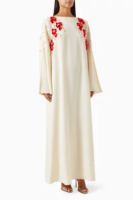 Buy Ruya Neutral Bead embellished Kaftan in Crepe For Women Online Ounass UAE