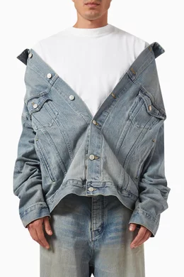 Blue jean off shoulder jacket new arrivals