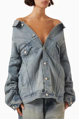 Buy Balenciaga Blue Off shoulder Jacket in Organic Denim For UNISEX Online Ounass UAE