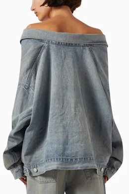 Blue jean off shoulder jacket store