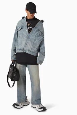Blue jean off shoulder jacket deals