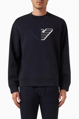 Buy Emporio Armani Blue Logo Sweatshirt in Cotton blend Jersey For Men Online Ounass UAE