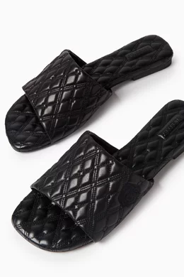 Buy Burberry Black Embroidered Rose Sandals in Quilted Leather For