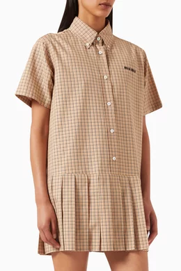 Buy Miu Miu Brown Pleated Mini Dress in Cotton For Women Online | Ounass UAE