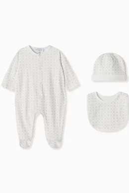 Buy Emporio Armani Neutral All over Logo Sleepsuit Bib Hat Set in Cotton For Kids Online Ounass UAE