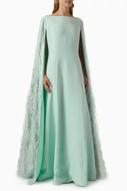 Buy HUISHAN ZHANG Green Madalena Embellished Cape Gown For Women Online Ounass UAE