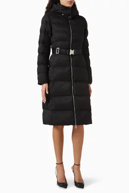 Buy Elisabetta Franchi Black Long Down Jacket in Nylon Jacquard For Women Online Ounass UAE