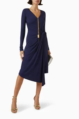 Buy Elisabetta Franchi Blue Necklace Midi Dress in Jersey For Women Online Ounass UAE