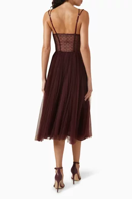 Buy Elisabetta Franchi Burgundy Bustier Midi Dress in Tulle For Women Online Ounass UAE