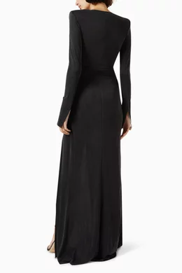 ElisabettaFranchi◆Maxi Dress inDraped Jersey サッシュベルト Buy Elisabetta Franchi Black Sash Belt Maxi Dress in Draped