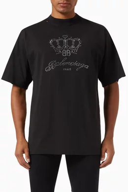 【BALENCIAGA】BB Motel Tシャツ ミディアムフィット ブラック ホワイト の ウィメンズ BB MOTEL Tシャツ ミディアムフィット